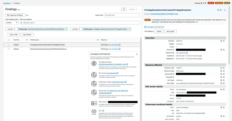 特権コンテナの検出結果